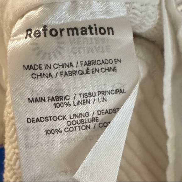 Reformation Rome White 100% Linen Puff Sleeve Smocked Cropped Peasant Top 12 - Picture 16 of 16